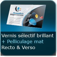 Cartes de visite Vernis Sélectif brillant au Recto et Verso+ Pelliculage Mat Au recto et Verso