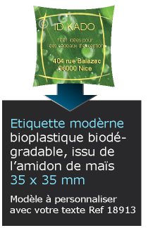 Autocollant & Étiquette Etiquette, zen attitude blanc brillant bioplastique, Format Carré 3,5x3,5 cm - modèle vert- biodégradable Issu de lamidon de maïs n18913- Livré en rouleau