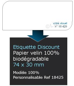 Autocollant & Étiquette Etiquette / autocollant discount en papier velin mat, Forme originale rectangle 7,4x3cm - modèle personnalise - n18429- Livré en rouleau