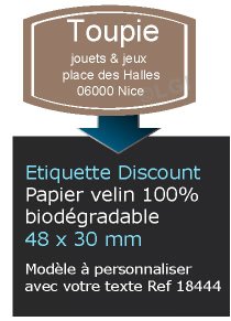 Autocollant & Étiquette Etiquette / autocollant discount en papier velin mat, Forme rectangle design 4,8x3 cm - modèle marron - n18444- Livré en rouleau