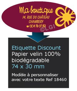 Autocollant & Étiquette Etiquette / autocollant discount en papier velin mat, Forme Ovale 7,4x3 cm - modèle Bordeaux - n18460- Livré en rouleau