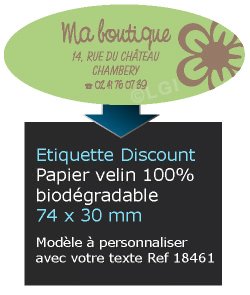 Autocollant & Étiquette Etiquette / autocollant discount en papier velin mat, Forme Ovale 7,4x3 cm - modèle Vert - n18461- Livré en rouleau