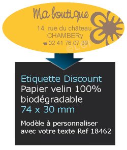 Autocollant & Étiquette Etiquette / autocollant discount en papier velin mat, Forme Ovale 7,4x3 cm - modèle Orange - n18462- Livré en rouleau