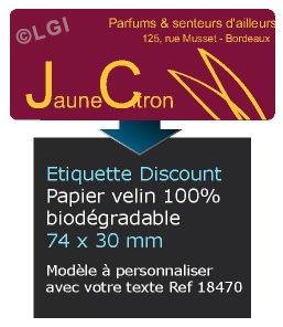 Autocollant & Étiquette Etiquette / autocollant discount en papier velin mat, Forme rectangle coins arrondis 7,4x3 cm - modèle Bordeaux - n18470- Livré en rouleau