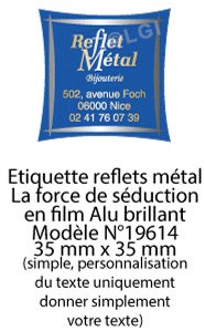 Autocollant & Étiquette Etiquette en métal brillant, Format Carré découpe spéciale 3,5x3,5 cm - modèle Bleu  - (film alu biodégradable, fibre de bois de cellulose) n19614- Livré en rouleau