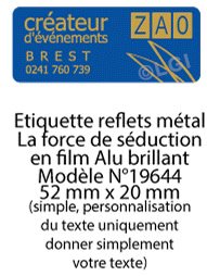 Autocollant & Étiquette Etiquette en métal brillant, Format Rectangle coins arrondis 5,2x2cm - modèle Bleu  - (film alu biodégradable, fibre de bois de cellulose) n19644- Livré en rouleau