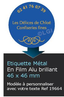 Autocollant & Étiquette Etiquette en métal brillant, Format Rond 4,6x4,6 cm - modèle Bleu - (film alu biodégradable, fibre de bois de cellulose) n19664- Livré en rouleau