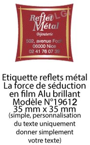 Autocollant & Étiquette Etiquette en métal brillant, Format Carré découpe spéciale 3,5x3,5 cm - modèle rouge  - (film alu biodégradable, fibre de bois de cellulose) n19612- Livré en rouleau