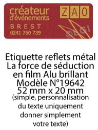 Autocollant & Étiquette Etiquette en métal brillant, Format Rectangle coins arrondis 5,2x2cm - modèle rouge  - (film alu biodégradable, fibre de bois de cellulose) n19642- Livré en rouleau
