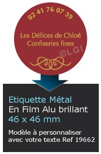 Autocollant & Étiquette Etiquette en métal brillant, Format Rond 4,6x4,6 cm - modèle rouge - (film alu biodégradable, fibre de bois de cellulose) n19662- Livré en rouleau