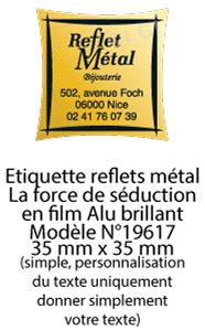 Autocollant & Étiquette Etiquette en métal brillant, Format Carré découpe spéciale 3,5x3,5 cm - modèle fond Or  - (film alu biodégradable, fibre de bois de cellulose) n19617- Livré en rouleau