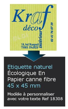 Autocollant & Étiquette Etiquette, tons naturel, modèle Carré 4,5x4,5 cm couleur vert, écologique en papier canne fibre n18308- Livré en rouleau