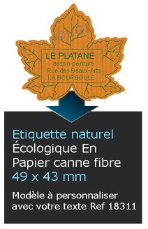 Autocollant & Étiquette Etiquette, tons naturel, modèle Feuille d'arbre 4,9x4,3 cm couleur orange écologique en papier canne fibre n18311- Livré en rouleau