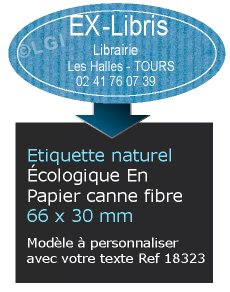 Autocollant & Étiquette Etiquette, tons naturel, modèle Ovale 6,6x3cm couleur bleu, écologique en papier canne fibre n18323- Livré en rouleau