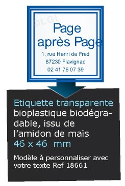 Autocollant & Étiquette Etiquette bio-plastique transparent brillant, forme Carré 4,6x4,6cm - modèle Bleu  - biodégradable Issu de lamidon de maïs n18661- Livré en rouleau