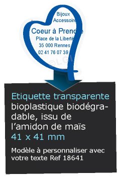 Autocollant & Étiquette Etiquette bio-plastique transparent brillant, Forme Coeur 4,1x4,1 cm - modèle Bleu, biodégradable Issu de lamidon de maïs n18641- Livré en rouleau