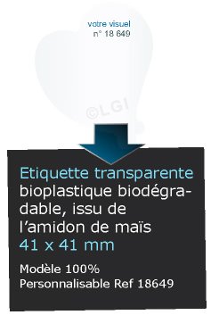Autocollant & Étiquette Etiquette bio-plastique transparent brillant, Forme Coeur 4,1x4,1cm - modèle personnalisé quadri -  biodégradable Issu de lamidon de maïs n18649- Livré en rouleau