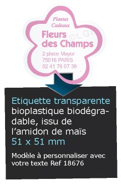 Autocollant & Étiquette Etiquette bio-plastique transparent brillant, forme Nuage 5,1x5,1 cm - modèle Rose -  biodégradable Issu de lamidon de maïs n18676- Livré en rouleau