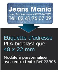 Autocollant & Étiquette Etiquettes / autocollants adresse personnalisée - PLA bio-plastique blanc  - modèle bleu geans - Format rectangle coins arrondis 4,8x2,2cm - ref23908- Livré en planche