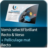 Cartes de correspondance Pelliculage Mat au Recto + Vernis Sélectif Brillant au Recto et Verso