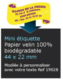 Autocollant & Étiquette Mini Etiquette / autocollant en papier velin mat, Forme parchemin 4,4x2,2 cm - modèle jaune - n19028- Livré en rouleau