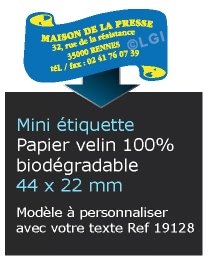 Autocollant & Étiquette Mini Etiquette / autocollant en papier velin mat, Forme parchemin 4,4x2,2 cm - modèle Bleu - n19128- Livré en rouleau