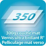 Autocollant & Étiquette 350g couché mat Vernis ultra brillant recto et Pelliculage mat verso