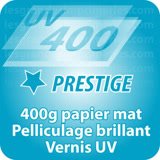 Autocollant & Étiquette 400g papier mat avec pelliculage brillant et vernis UV