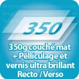 Autocollant & Étiquette 350g couché mat Pelliculage et vernis ultra brillant recto et verso